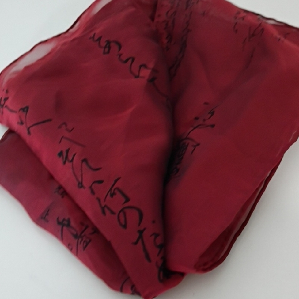 Red Scarf with Asian Print - Picture 7 of 9